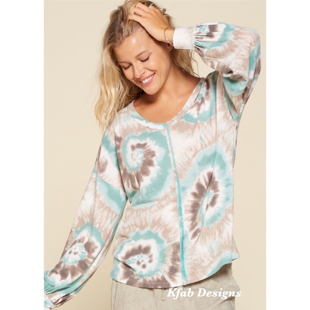 ❤️LAST! V Neck Spiral Tie Dye French Terry Top! - Picture 3 of 5